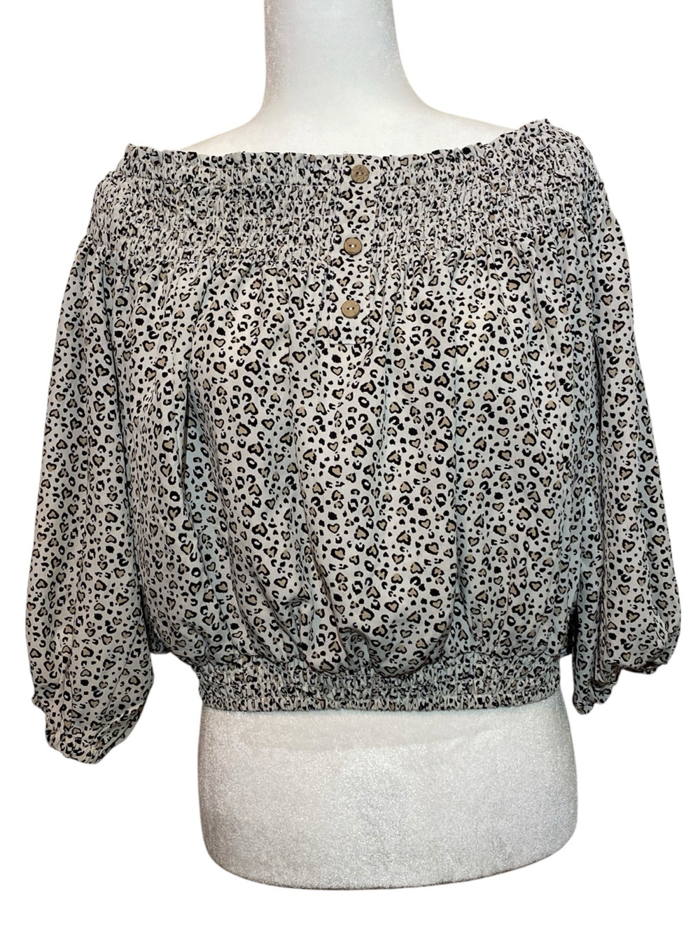 EE:SOME Leopard Print Off-The-Shoulder Crop Top